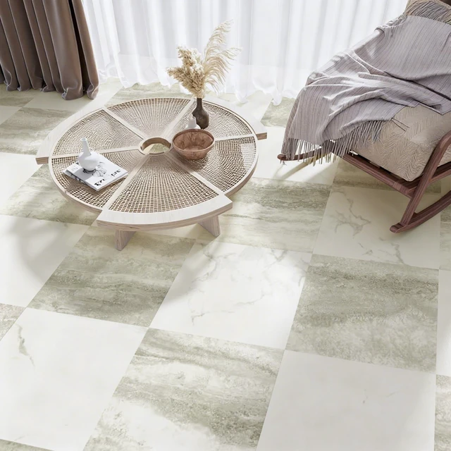 Alt view image 5 of 7 - 30-Pack Peel and Stick Vinyl Floor Tiles, White & Beige Marble 15 Tiles per Color, 12" x 12" Single Tile, Anti-Slip, Waterproof, Ideal for Kitchen, Bathroom, Living Room, Bedroom