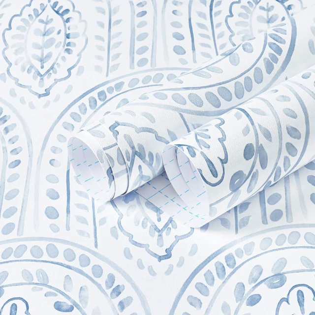 Main image of Blue Peel and Stick Wallpaper Boho Wall Paper Peel and Stick Modern Contact Paper Self Adhesive Wallpaper for Bedroom and Bathroom Wallpaper Removable Cabinet Shelf Liner Vinyl 17.3X197