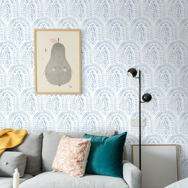 Alt view image 2 of 7 - Blue Peel and Stick Wallpaper Boho Wall Paper Peel and Stick Modern Contact Paper Self Adhesive Wallpaper for Bedroom and Bathroom Wallpaper Removable Cabinet Shelf Liner Vinyl 17.3X197