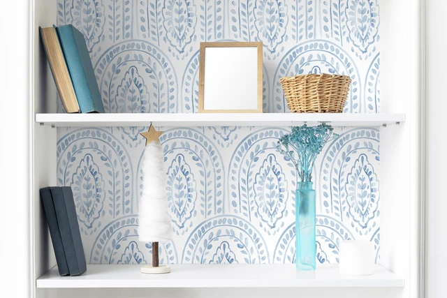 Alt view image 3 of 7 - Blue Peel and Stick Wallpaper Boho Wall Paper Peel and Stick Modern Contact Paper Self Adhesive Wallpaper for Bedroom and Bathroom Wallpaper Removable Cabinet Shelf Liner Vinyl 17.3X197