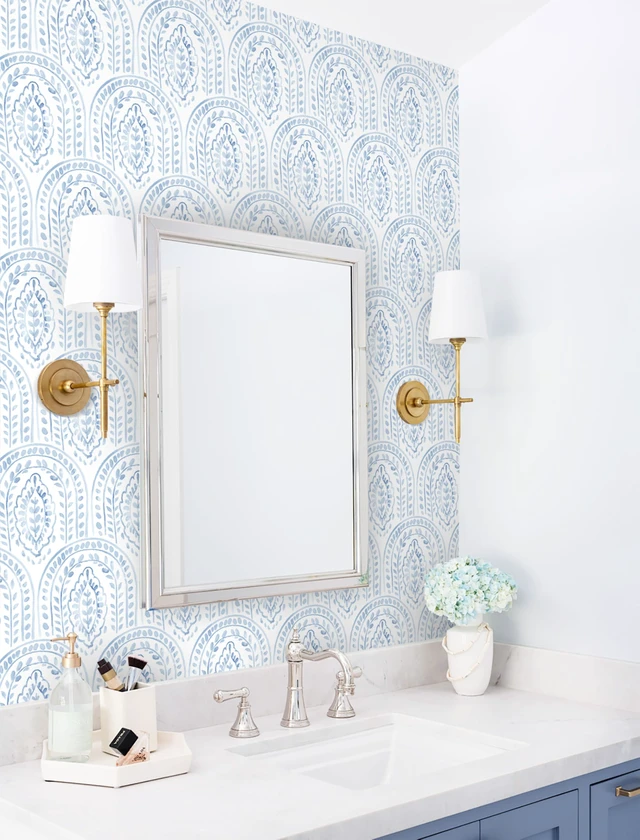Alt view image 4 of 7 - Blue Peel and Stick Wallpaper Boho Wall Paper Peel and Stick Modern Contact Paper Self Adhesive Wallpaper for Bedroom and Bathroom Wallpaper Removable Cabinet Shelf Liner Vinyl 17.3X197