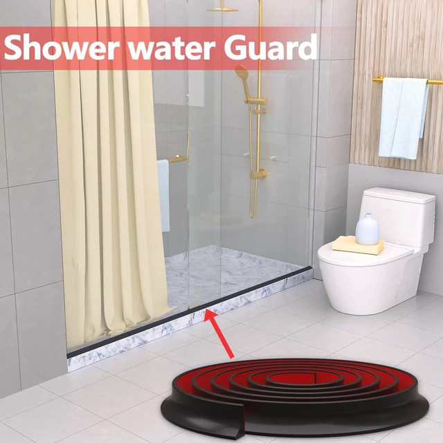 Alt view image 7 of 7 - Silicone Shower Threshold Water Dam Barrier, 39 Inch, Black Self-Adhesive Glass Shower Door Bootom Seal Strip, Shower Water Guard Blocker for Walk in Bathroom, Kitchen