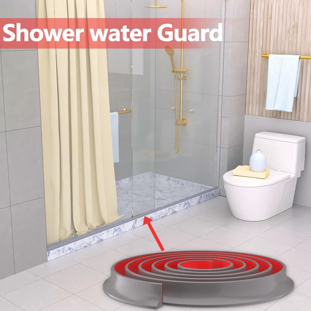 Alt view image 6 of 6 - Silicone Shower Threshold Water Dam Barrier, 39 Inch, Gray Self-Adhesive Shower Door Bootom Seal Strip, Shower Water Guard Blocker for Walk in Bathroom, Kitchen