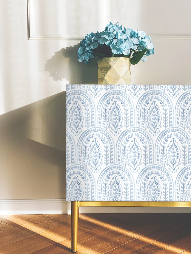 Alt view image 6 of 7 - Blue Peel and Stick Wallpaper Boho Wall Paper Peel and Stick Modern Contact Paper Self Adhesive Wallpaper for Bedroom and Bathroom Wallpaper Removable Cabinet Shelf Liner Vinyl 17.3X197