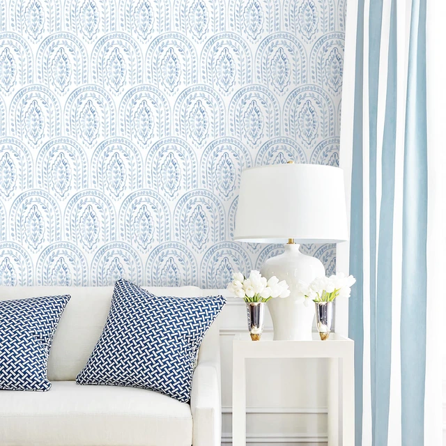 Alt view image 7 of 7 - Blue Peel and Stick Wallpaper Boho Wall Paper Peel and Stick Modern Contact Paper Self Adhesive Wallpaper for Bedroom and Bathroom Wallpaper Removable Cabinet Shelf Liner Vinyl 17.3X197