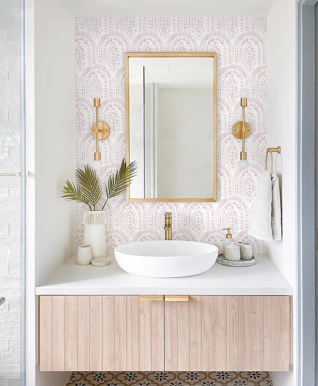 Alt view image 4 of 7 - Pink Peel and Stick Wallpaper Boho Wall Paper Peel and Stick Modern Contact Paper Self Adhesive Wallpaper for Bedroom and Bathroom Removable Cabinet Shelf Liner Vinyl 17.3X197