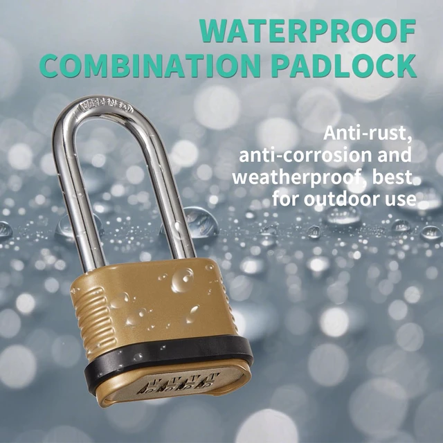 Alt view image 4 of 5 - Heavy Duty Combination Lock, 4-Digit Combo Lock with Long Shackle,Weatherproof Combination Padlock for Outdoor Use,4 Pack