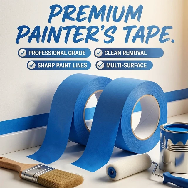 Alt view image 2 of 7 - Painters Tape 2 Inch Wide 1.89 in. x 55 Yds, 6 Rolls - Blue Masking Tape for Wall Painting, DIY, Multi-Surface Use, Easy Removal, No Residue, Strong Adhesion