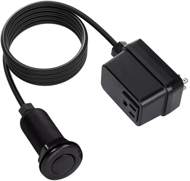 Main image of Garbage Disposal Switch, Cordless Air On Off Kit for Food Waste Disposer, Black, LONG 3.5" Sink Top Push Button