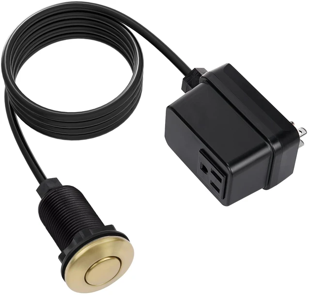 Main image of Garbage Disposal Switch, Cordless Air On Off Kit for Food Waste Disposer, Brushed Gold, SHORT 2.5" Sink Top Push Button by