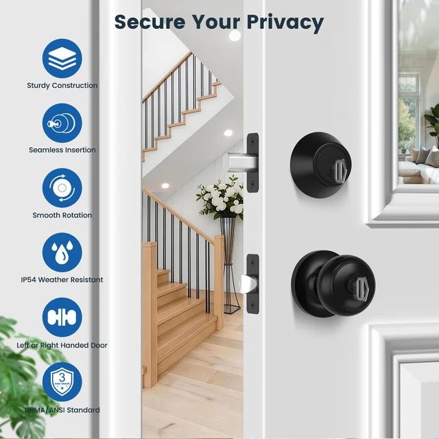 Alt view image 3 of 7 - 2 Pack Exterior Door Lock Set, Keyed Alike Entry Door Knob and Single Cylinder Deadbolt Lock Combo Set, Matte Black Door Knobs with Lock and Keys, Locksets for Front,Entrance,Back,Garage Door