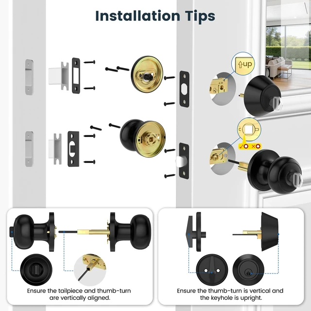 Alt view image 5 of 7 - 2 Pack Exterior Door Lock Set, Keyed Alike Entry Door Knob and Single Cylinder Deadbolt Lock Combo Set, Matte Black Door Knobs with Lock and Keys, Locksets for Front,Entrance,Back,Garage Door