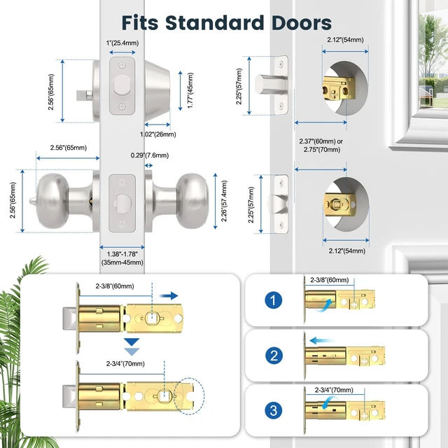 Alt view image 6 of 7 - 2 Pack Front Door Lock Set, Keyed Alike Exterior Door Lock Set with Deadbolt, Single Cylinder Deadbolt Lock and Entry Door Knob Set,Round Ball Brushed Nickel Door Knobs with Lock and Keys