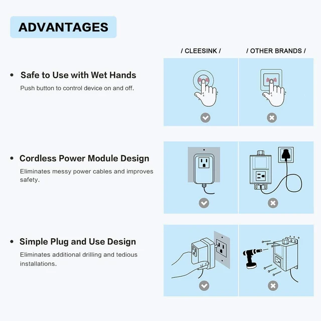 Alt view image 3 of 6 - Garbage Disposal Switch, Cordless Air On Off Kit for Food Waste Disposer, Black, LONG 3.5" Sink Top Push Button