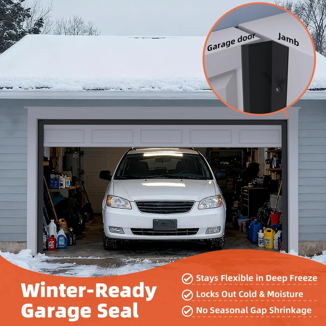 Alt view image 4 of 7 - Garage Door Seal Top and Sides with Nails, 36 FT, Black Garage door insulation weather stripping, universal fit, includes nails and lids, TPE weatherproofing trim for garage doors
