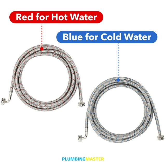 Alt view image 4 of 6 - 15FT Stainless Steel Washing Machine Hoses with 90 Degree Elbows,Red and Blue Washer Hoses,Burst Proof Hot & Cold Water Connection Inlet Washer Supply Lines 2pcs