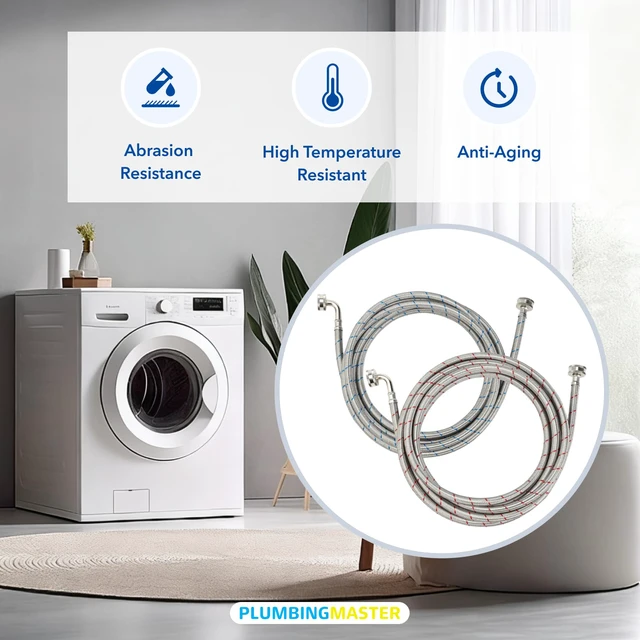 Alt view image 6 of 6 - 15FT Stainless Steel Washing Machine Hoses with 90 Degree Elbows,Red and Blue Washer Hoses,Burst Proof Hot & Cold Water Connection Inlet Washer Supply Lines 2pcs