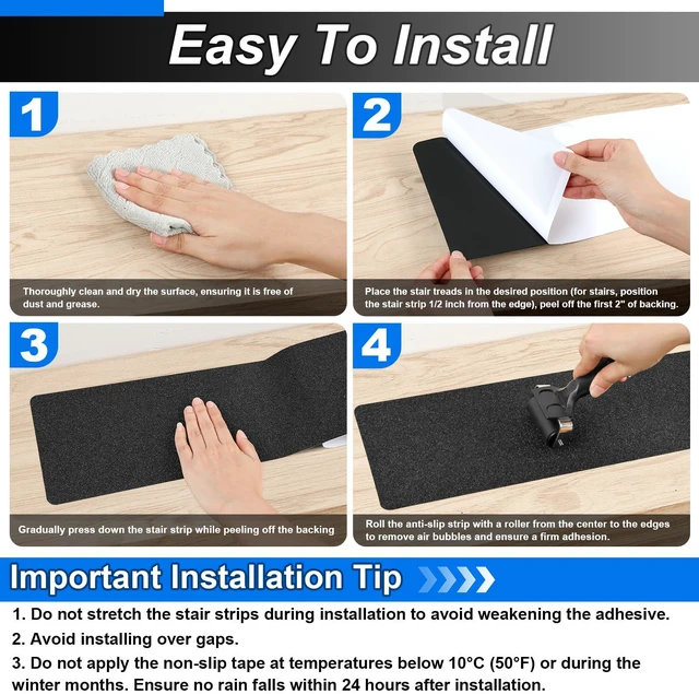 Alt view image 4 of 7 - Outdoor Stair Treads Non-Slip Step Strips for Wooden Steps 10 Pack 6 x 30 Anti Slip Grip Tape Precut for Outside Stairs, Non Skid Stair Tread Mats Weather Resistant for Outdoors, Black