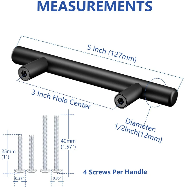 Alt view image 2 of 7 - 50Pack Matte Black Cabinet Handles, 3''Hole Centers Kitchen Drawer Pulls, Stainless Steel Dresser Hardware for Kitchen Bathroom Bedroom - 5''Overall Length