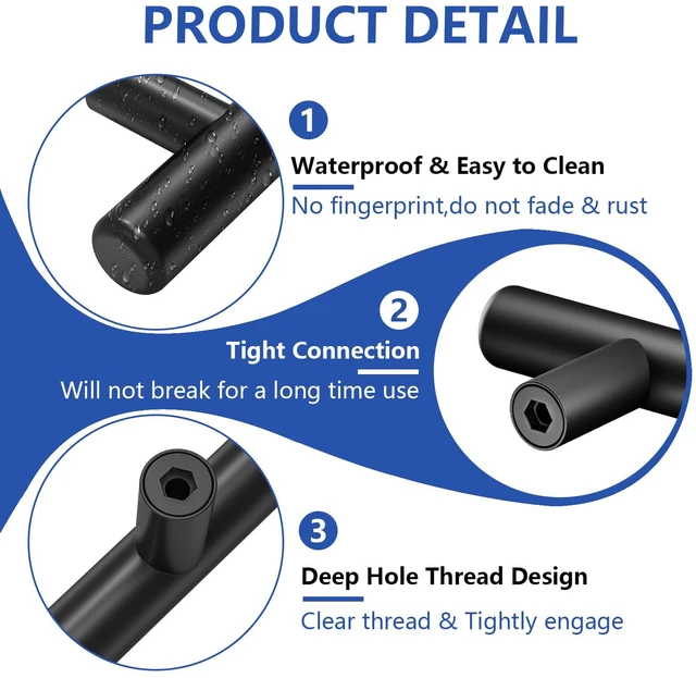 Alt view image 3 of 7 - 50Pack Matte Black Cabinet Handles, 3''Hole Centers Kitchen Drawer Pulls, Stainless Steel Dresser Hardware for Kitchen Bathroom Bedroom - 5''Overall Length