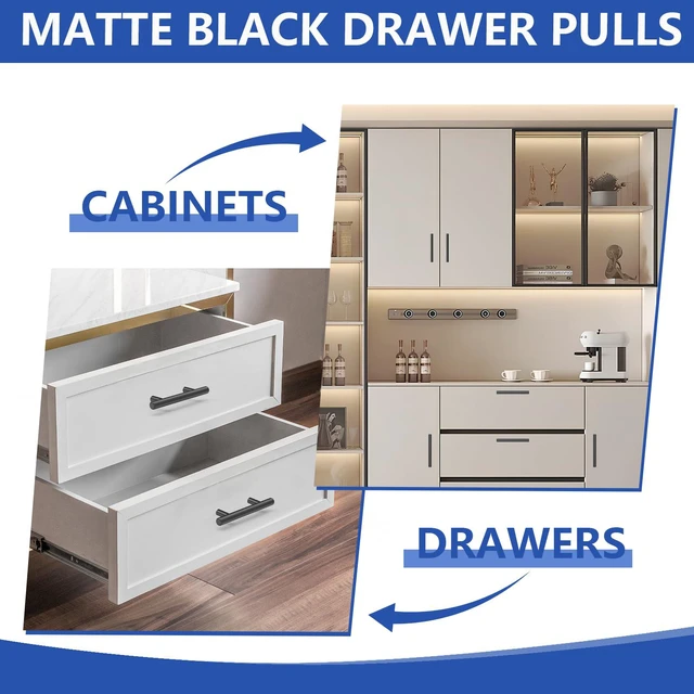 Alt view image 4 of 7 - 50Pack Matte Black Cabinet Handles, 3''Hole Centers Kitchen Drawer Pulls, Stainless Steel Dresser Hardware for Kitchen Bathroom Bedroom - 5''Overall Length