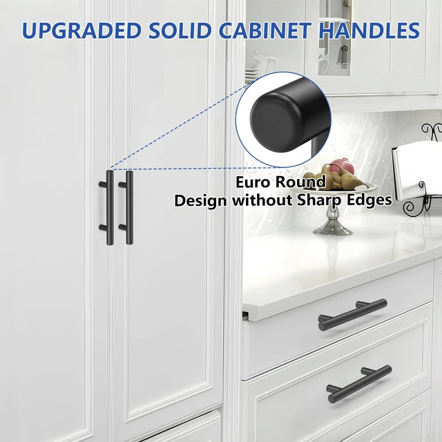 Alt view image 5 of 7 - 50Pack Matte Black Cabinet Handles, 3''Hole Centers Kitchen Drawer Pulls, Stainless Steel Dresser Hardware for Kitchen Bathroom Bedroom - 5''Overall Length