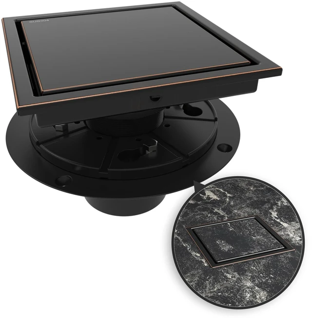 Main image of 6 Inch Square Shower Drain Bronze Floor Drain with Flange Reversible 2-in-1 Cover Tile Insert Grate Removable SUS304 Stainless Steel CUPC Certified Oil Rubbed Bronze