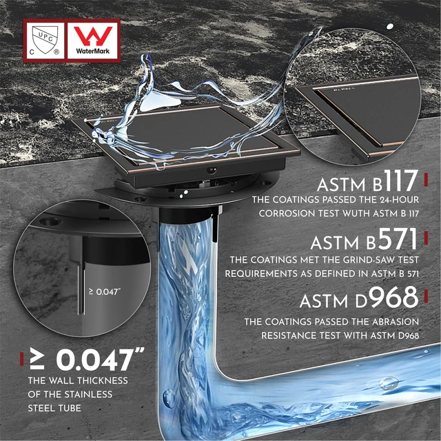 Alt view image 5 of 6 - 6 Inch Square Shower Drain Bronze Floor Drain with Flange Reversible 2-in-1 Cover Tile Insert Grate Removable SUS304 Stainless Steel CUPC Certified Oil Rubbed Bronze