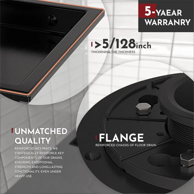 Alt view image 3 of 6 - 6 Inch Square Shower Drain Bronze Floor Drain with Flange Reversible 2-in-1 Cover Tile Insert Grate Removable SUS304 Stainless Steel CUPC Certified Oil Rubbed Bronze
