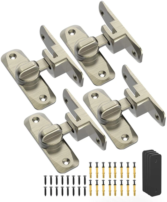 Main image of 90/180 Degree Barn Door Latch Lock with Spacer, Bronze, 4 Pack Zinc Alloy Slide Locks for Uneven Frames, Sliding Panels, Bathrooms, Bedroom, French and Garden Gates, Screws Included