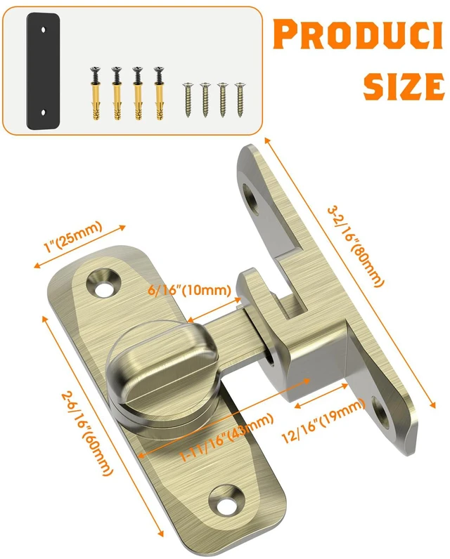 Alt view image 4 of 7 - 90/180 Degree Barn Door Latch Lock with Spacer, Bronze, 4 Pack Zinc Alloy Slide Locks for Uneven Frames, Sliding Panels, Bathrooms, Bedroom, French and Garden Gates, Screws Included