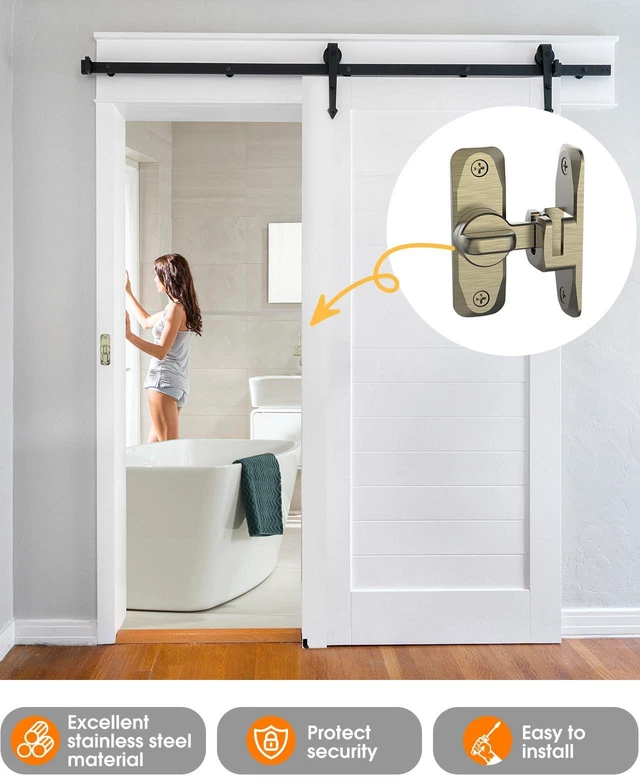 Alt view image 6 of 7 - 90/180 Degree Barn Door Latch Lock with Spacer, Bronze, 4 Pack Zinc Alloy Slide Locks for Uneven Frames, Sliding Panels, Bathrooms, Bedroom, French and Garden Gates, Screws Included