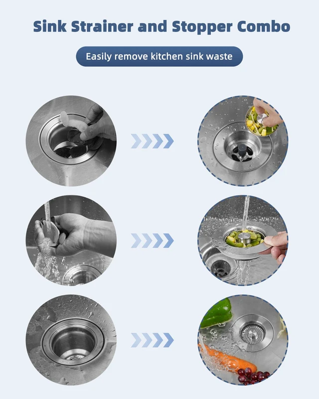 Alt view image 2 of 6 - 3-in-1 Kitchen Sink Strainer Stopper Combo, Universal Fit, All Metal Stainless Pop Up Sink Drain Strainer with Handle Rod for US Standard 3-1/2 inch Drain Filter, Anti-Clog