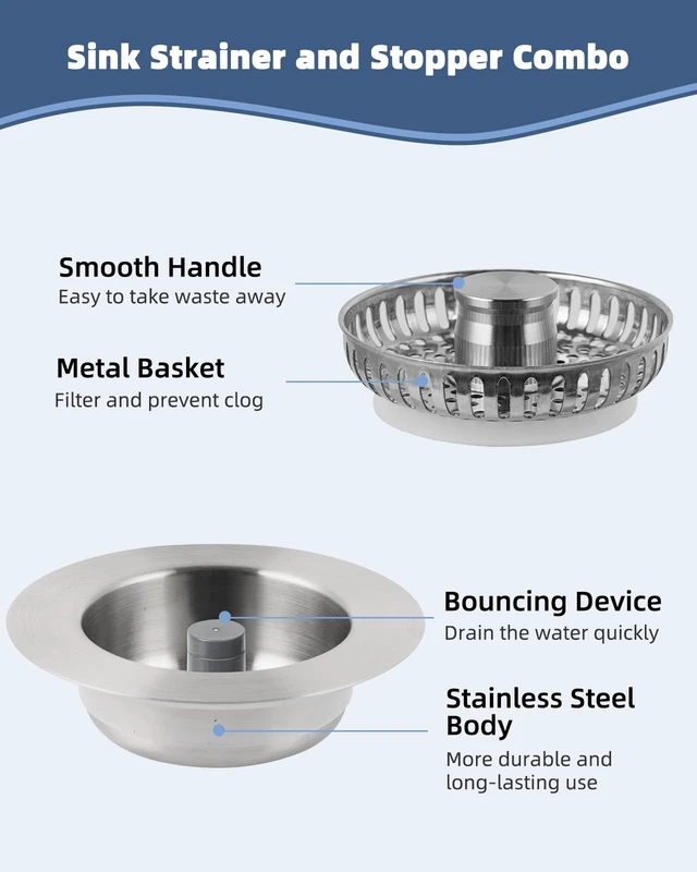 Alt view image 6 of 6 - 3-in-1 Kitchen Sink Strainer Stopper Combo, Universal Fit, All Metal Stainless Pop Up Sink Drain Strainer with Handle Rod for US Standard 3-1/2 inch Drain Filter, Anti-Clog
