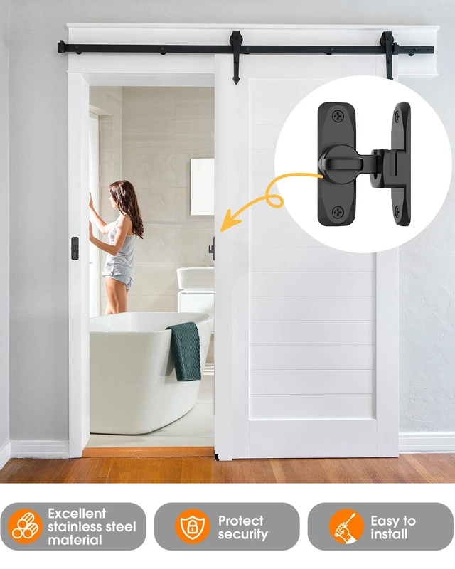 Alt view image 6 of 7 - 90/180 Degree Barn Door Latch Lock with Spacer, Black, 4 Pack Zinc Alloy Slide Locks for Uneven Frames, Sliding Panels, Bathrooms, Bedroom, French and Garden Gates, Screws Included