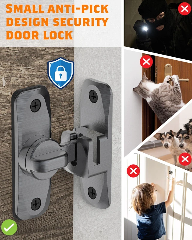 Alt view image 2 of 7 - 90/180 Degree Barn Door Latch Lock with Spacer, Grey, 4 Pack Zinc Alloy Slide Locks for Uneven Frames, Sliding Panels, Bathrooms, Bedroom, French and Garden Gates, Screws Included