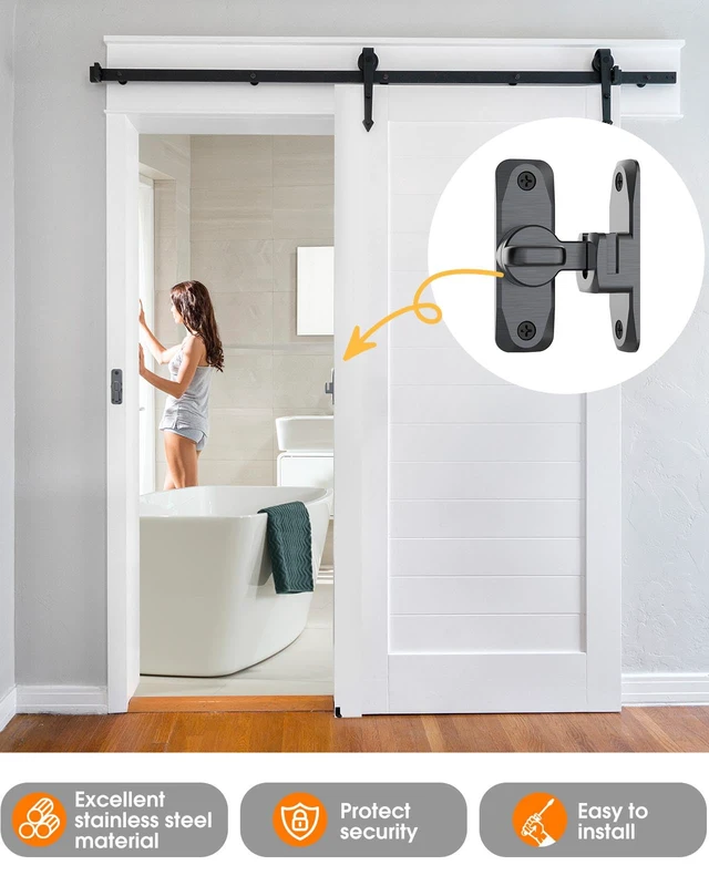 Alt view image 6 of 7 - 90/180 Degree Barn Door Latch Lock with Spacer, Grey, 4 Pack Zinc Alloy Slide Locks for Uneven Frames, Sliding Panels, Bathrooms, Bedroom, French and Garden Gates, Screws Included