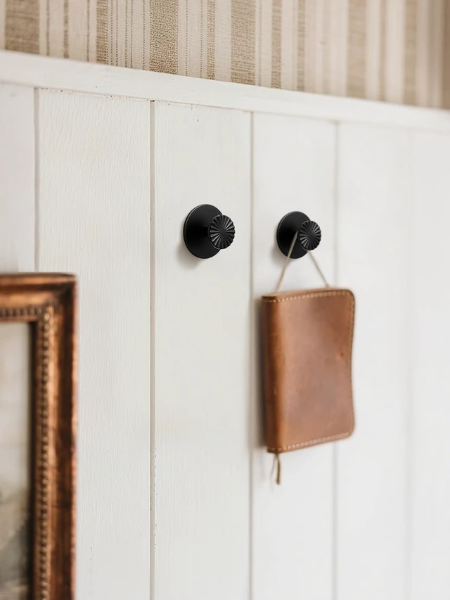 Alt view image 4 of 7 - 4 Pack Adhesive Coat Hooks for Bathrooms Black Wall Robe Towel Hooks for Hanging Kitchen Decorative Heavy Duty Zinc Alloy