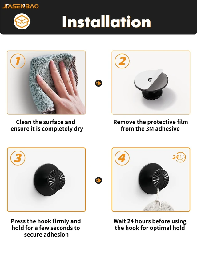 Alt view image 7 of 7 - 4 Pack Adhesive Coat Hooks for Bathrooms Black Wall Robe Towel Hooks for Hanging Kitchen Decorative Heavy Duty Zinc Alloy