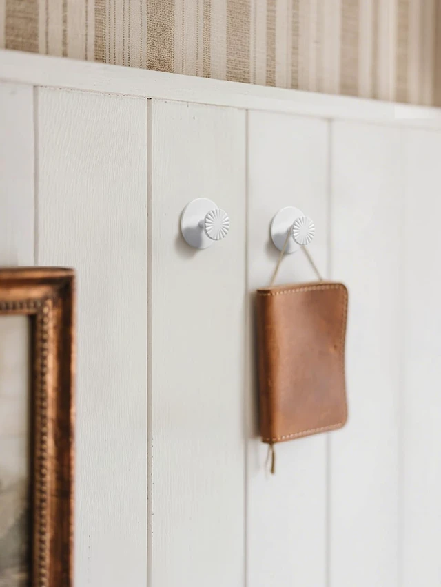 Alt view image 4 of 7 - 4 Pack Adhesive Coat Hooks for Bathrooms White Wall Robe Towel Hooks for Hanging Kitchen Decorative Heavy Duty Zinc Alloy