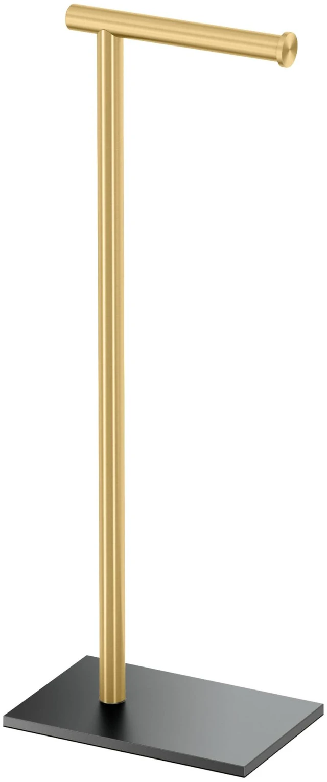 Main image of 1431MXB Modern Rectangle Base Freestanding Toilet Paper Holder, Matte Black/Brushed Brass, Weighted Base, 21.25" Bathroom Tissue Stand