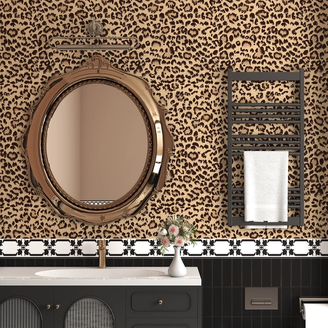 Alt view image 4 of 7 - Leopard Peel and Stick Wallpaper Cheetah Contact Paper Brown 17.3''×393'' Waterproof Vintage Wallpaper Self Adhesive Removable Wall Paper Leopard Print Wallpapers Vinyl for Bedroom Bathroom Cabinets