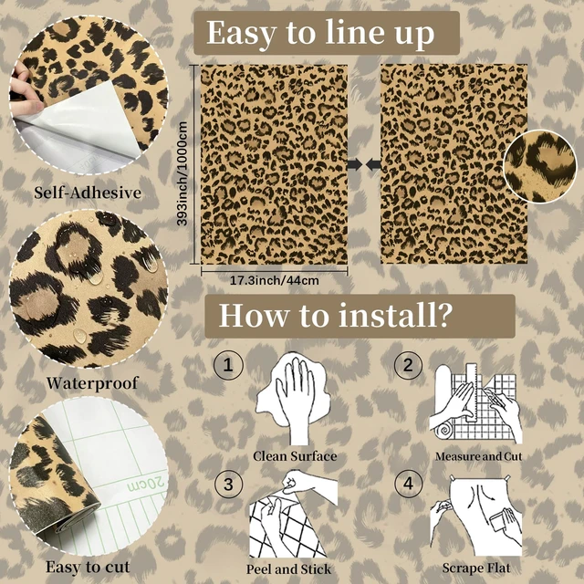 Alt view image 3 of 7 - Leopard Peel and Stick Wallpaper Cheetah Contact Paper Brown 17.3''×393'' Waterproof Vintage Wallpaper Self Adhesive Removable Wall Paper Leopard Print Wallpapers Vinyl for Bedroom Bathroom Cabinets