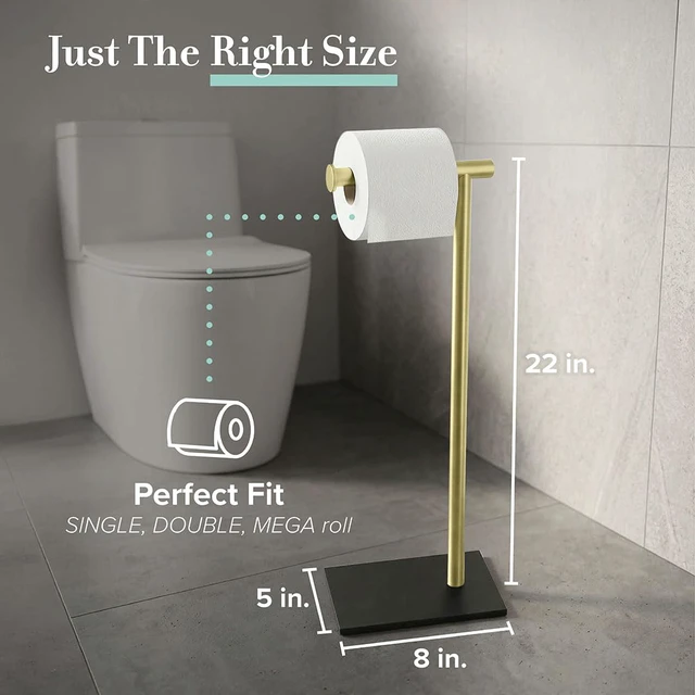 Alt view image 4 of 7 - 1431MXB Modern Rectangle Base Freestanding Toilet Paper Holder, Matte Black/Brushed Brass, Weighted Base, 21.25" Bathroom Tissue Stand