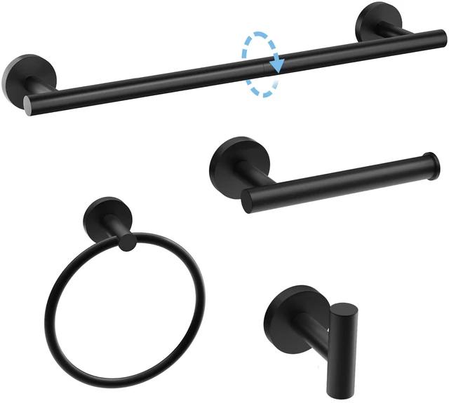 Main image of 18 Inch Matte Black Bathroom Hardware Set, Thicken, 4-Piece Modern Towel Bar Set, Wall Mounted Towel Racks for Bathroom, Durable SUS304 Stainless Steel Bathroom Accessories Set