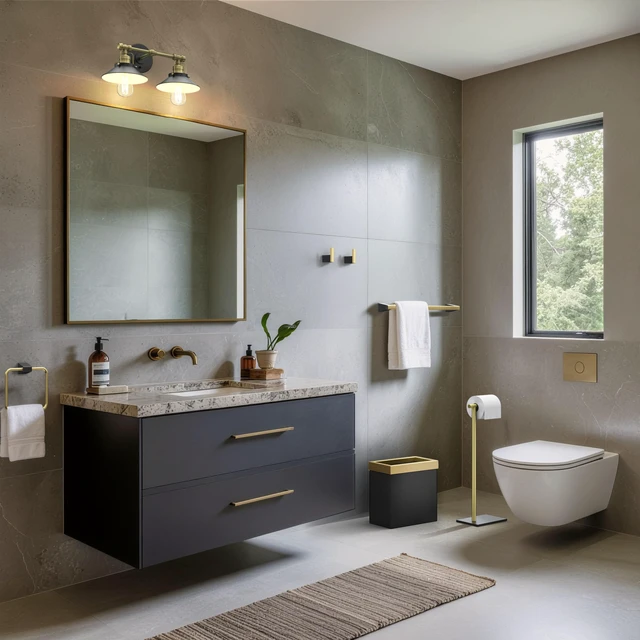 Alt view image 7 of 7 - 1431MXB Modern Rectangle Base Freestanding Toilet Paper Holder, Matte Black/Brushed Brass, Weighted Base, 21.25" Bathroom Tissue Stand