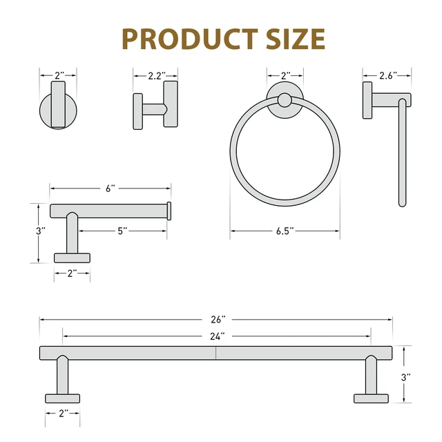Alt view image 2 of 7 - 24 Inch Matte Black Bathroom Hardware Set, Thicken, 4-Piece Modern Towel Bar Set, Wall Mounted Towel Racks for Bathroom, Durable SUS304 Stainless Steel Bathroom Accessories Set