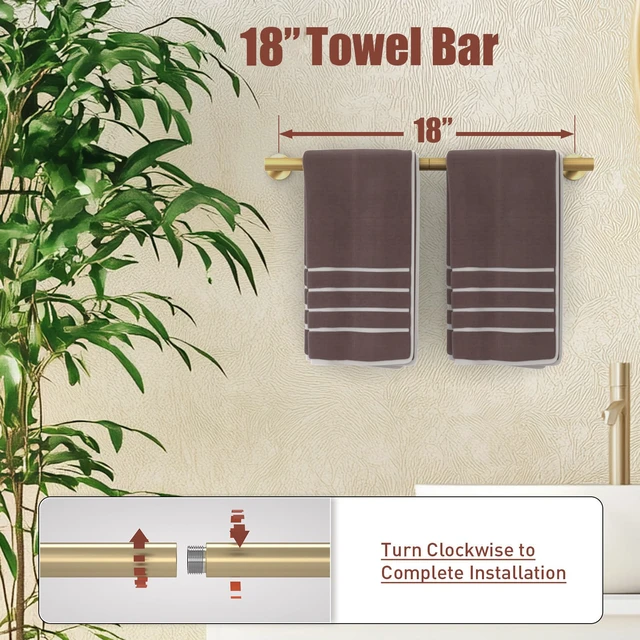 Alt view image 3 of 7 - 18 Inch Brushed Gold Bathroom Accessories, Thicken, 5-Piece Modern Towel Bar Set, Wall Mounted Towel Racks for Bathroom, Durable SUS304 Stainless Steel Bathroom Accessories Set