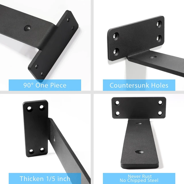 Alt view image 3 of 7 - Shelf Brackets Floating Shlef Brackets 12-Inch 6-Packs, 1/5-Inch Thick Heavy Duty Shelving Brackets for Wood Shelves, 12" Hidden Black Metal L Bracket Shelf Bracket Supports with 160 Lbs Load Capacity