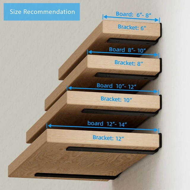 Alt view image 7 of 7 - Shelf Brackets Floating Shlef Brackets 12-Inch 6-Packs, 1/5-Inch Thick Heavy Duty Shelving Brackets for Wood Shelves, 12" Hidden Black Metal L Bracket Shelf Bracket Supports with 160 Lbs Load Capacity